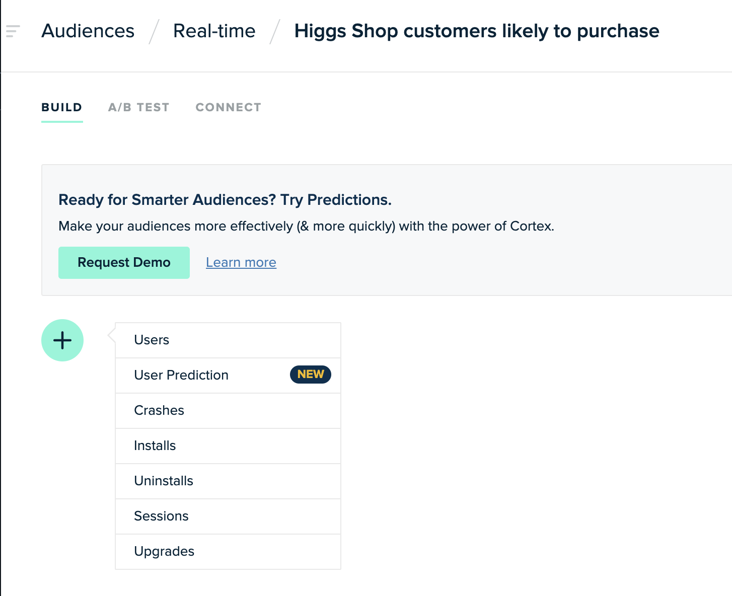 criteria builder showing user prediction choice