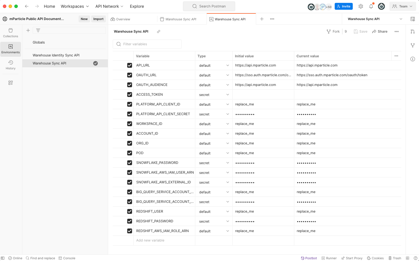 Postman page with environment displayed