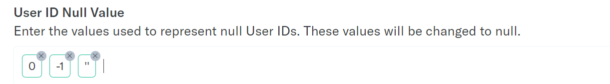 User ID null values settings