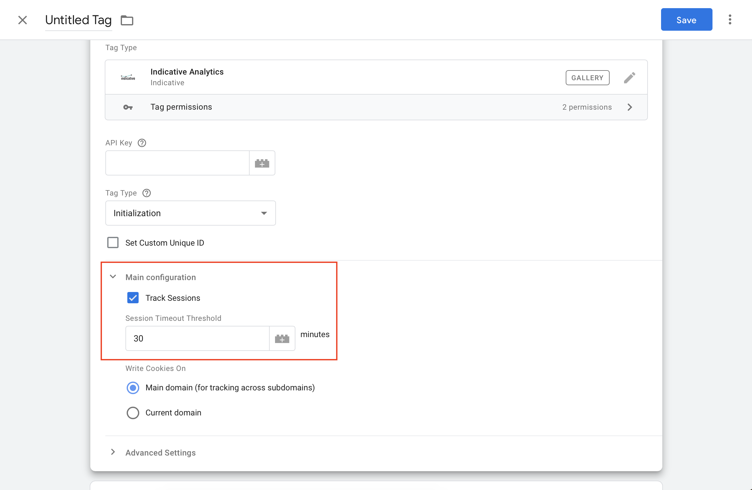 Main configuration session settings