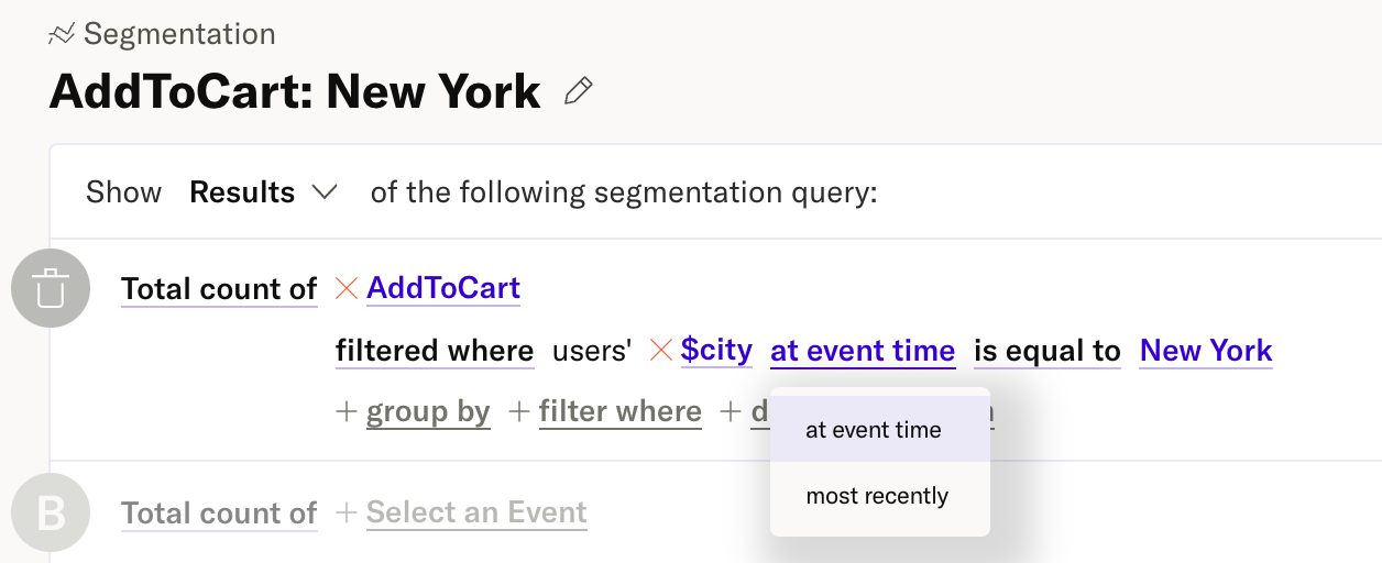 User Attributes at Event Time example