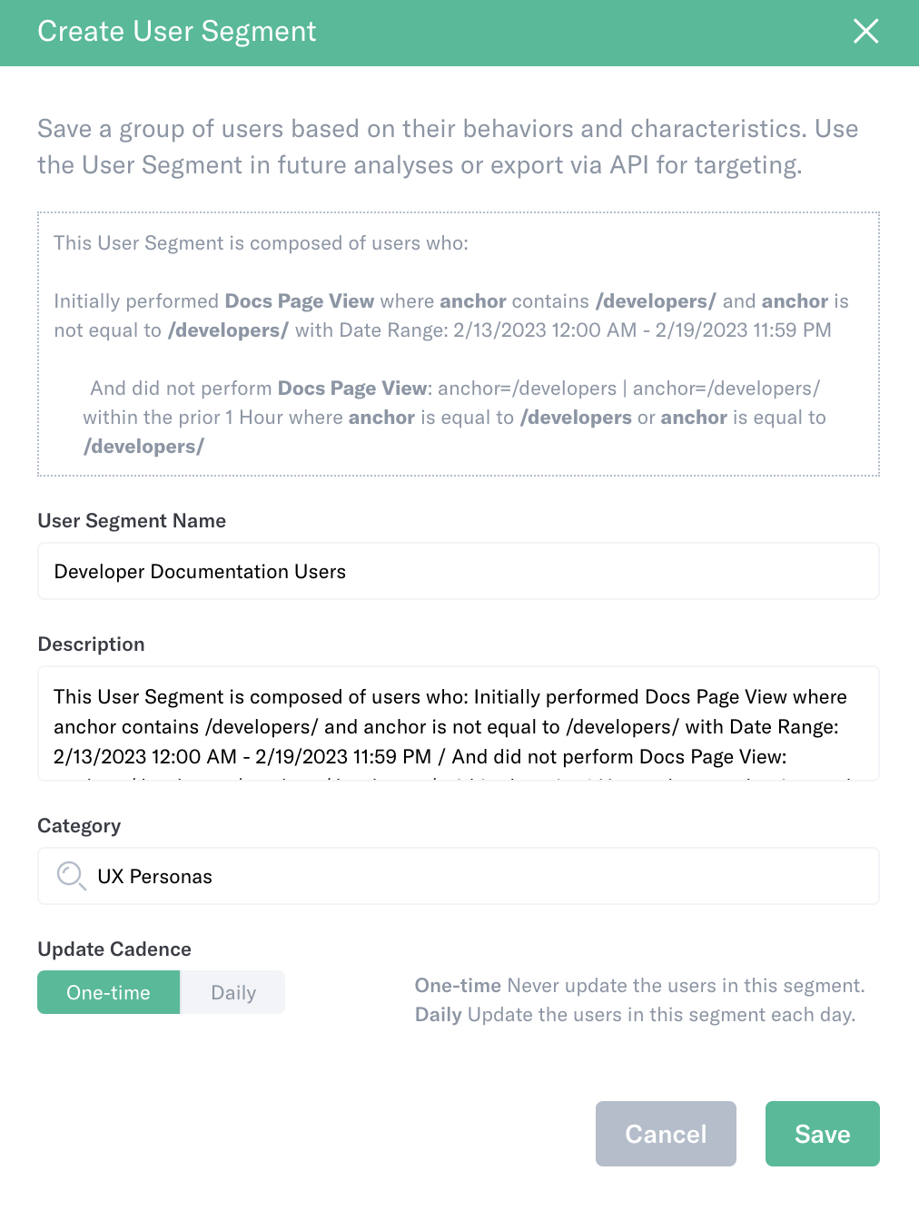 Create user segment modal