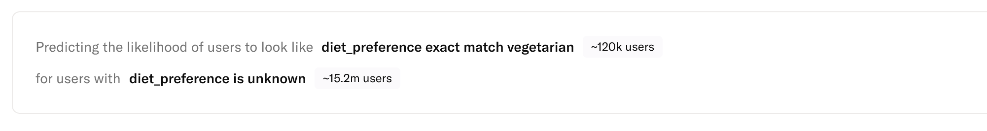 screenshot showing prediction recap for customer criteria