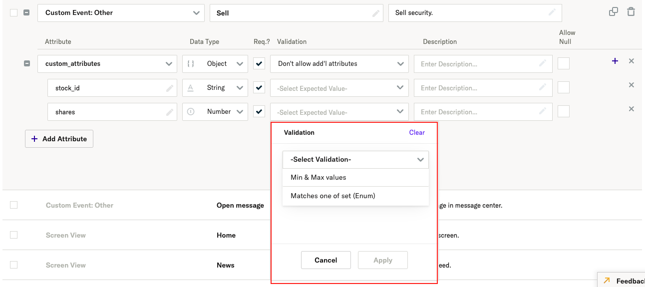 Number validation selector in data plan builder