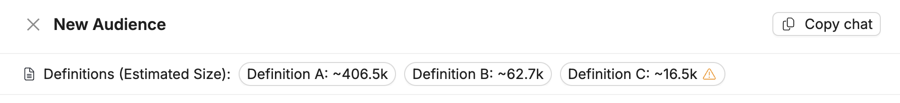 Audience definition bar showing multiple definitions and their estimated sizes