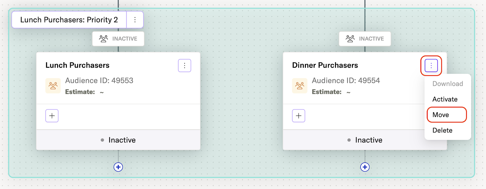 Audience action menu with Move option