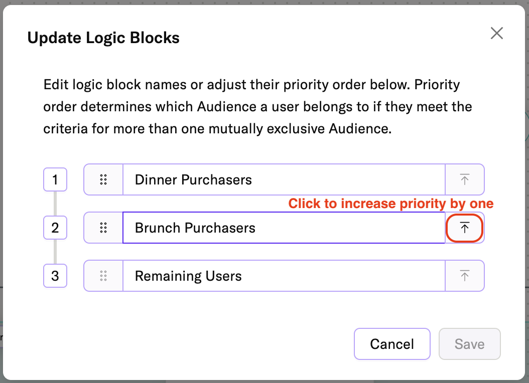 Arrow icon to increase block priority