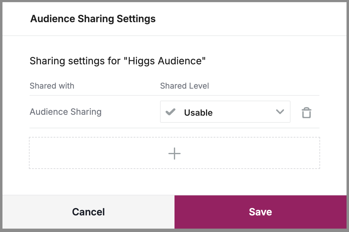 An existing account with controls to change or remove its audience access