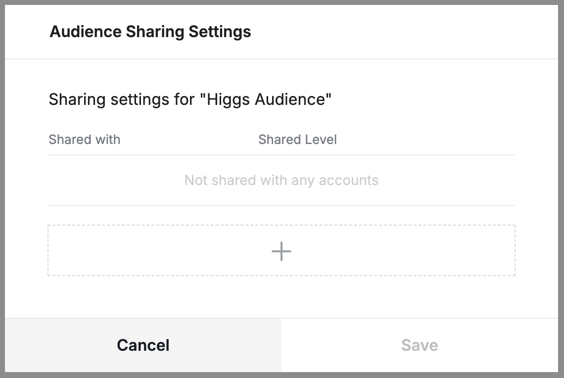 Audience Sharing Settings with no accounts currently selected