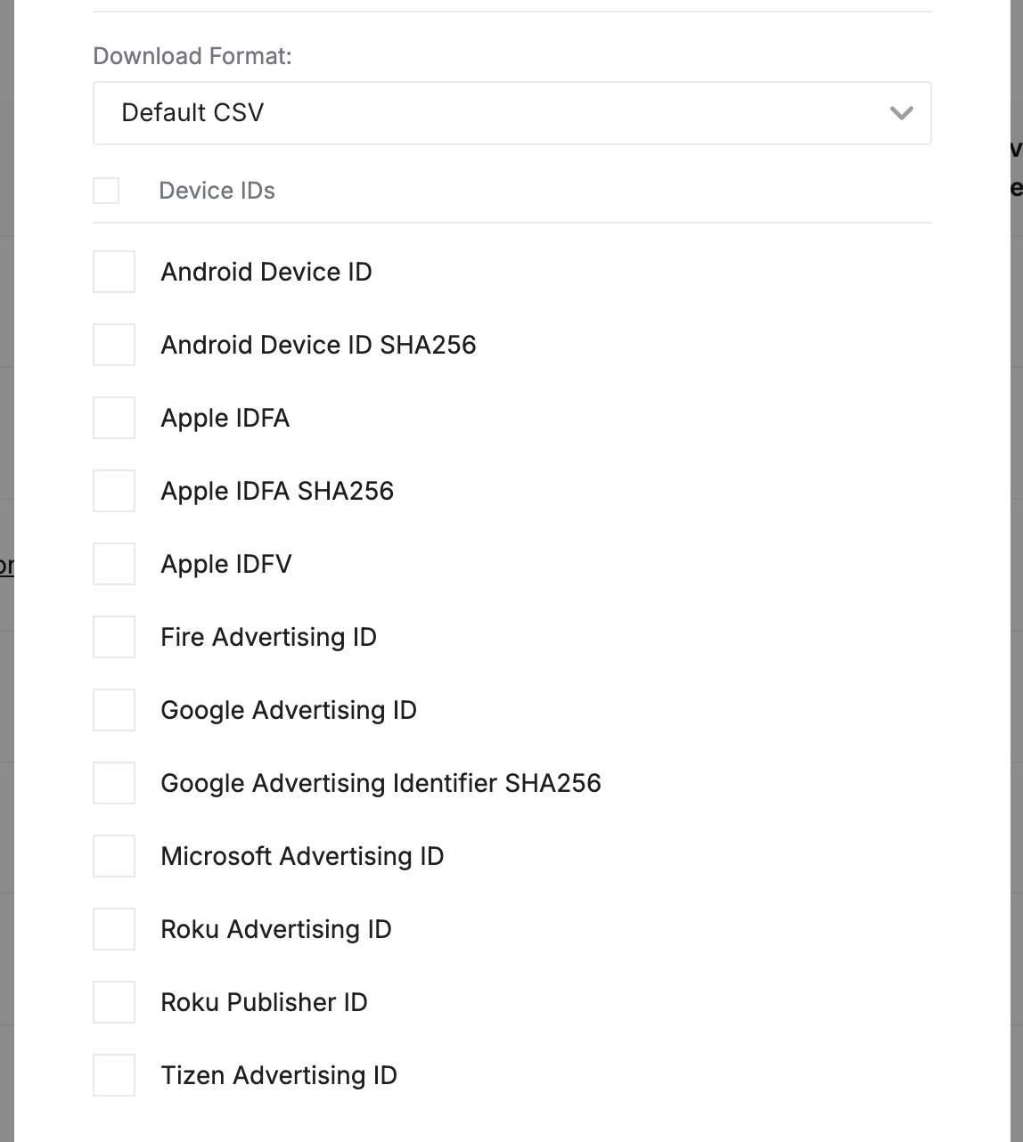 Select device IDs to include in the audience download