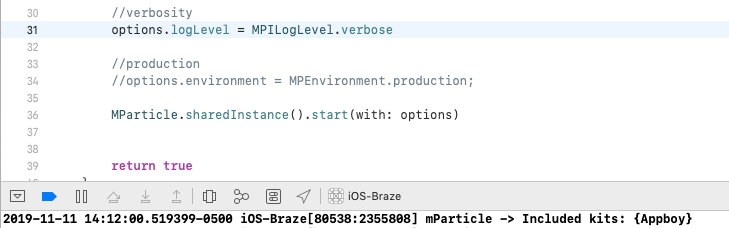 image of log level being set in SDK